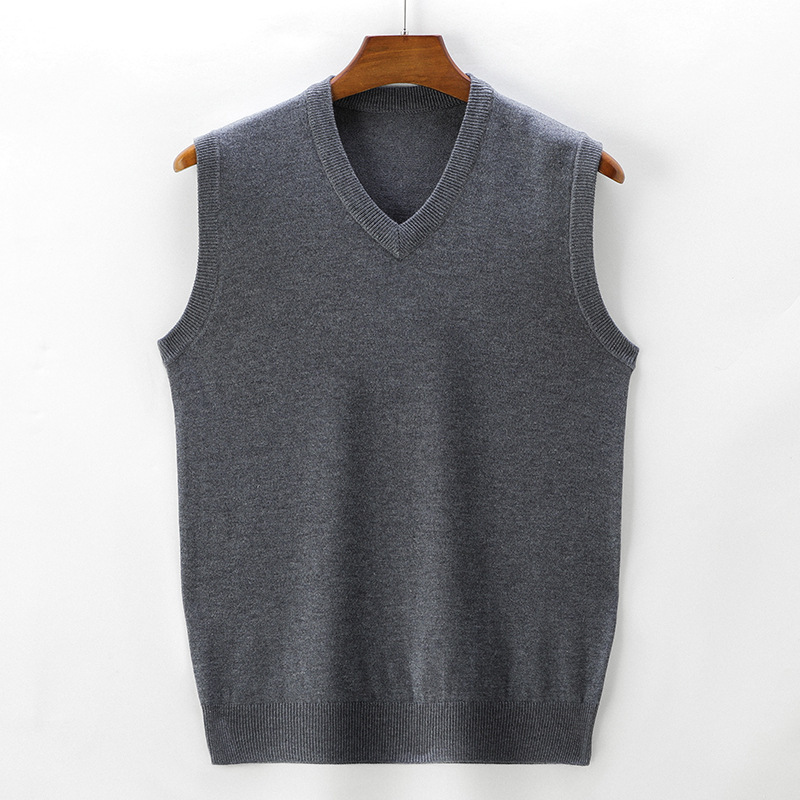 Wool Vest Vest Sweater Men's Autumn and Winter New Pure Color Sleeveless Middle-Aged Dad's V Neck Knitted Waistcoat