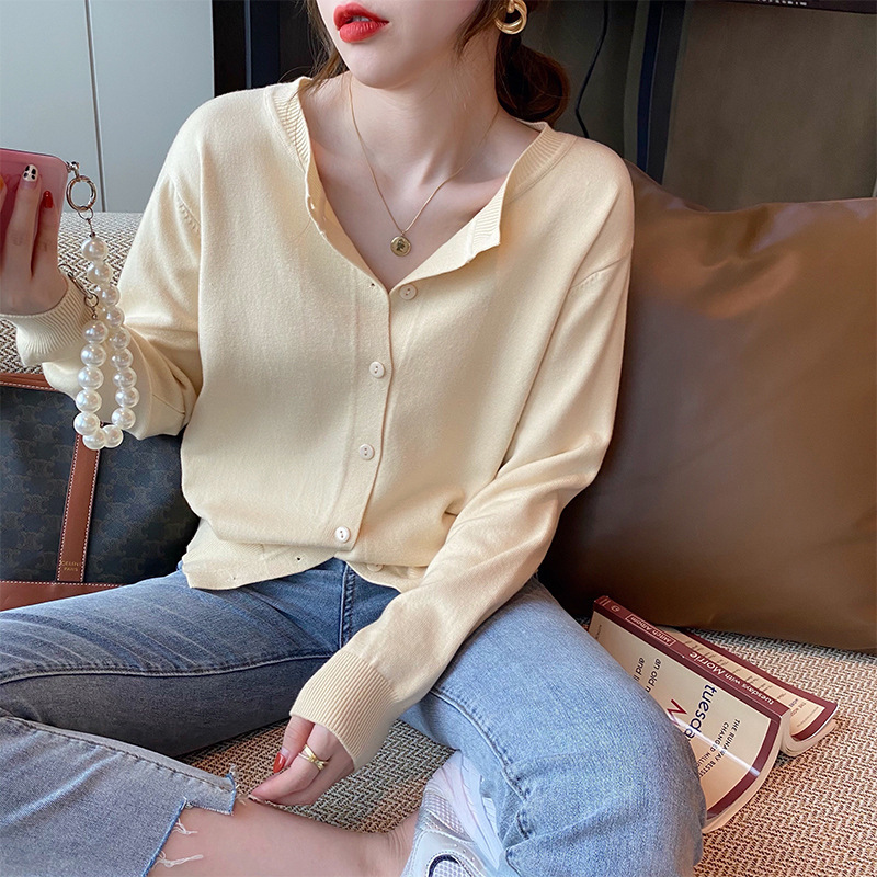 针织开衫外套女春秋2025早秋新款上衣爆款外搭高级感灰色宽松毛衣|undefined