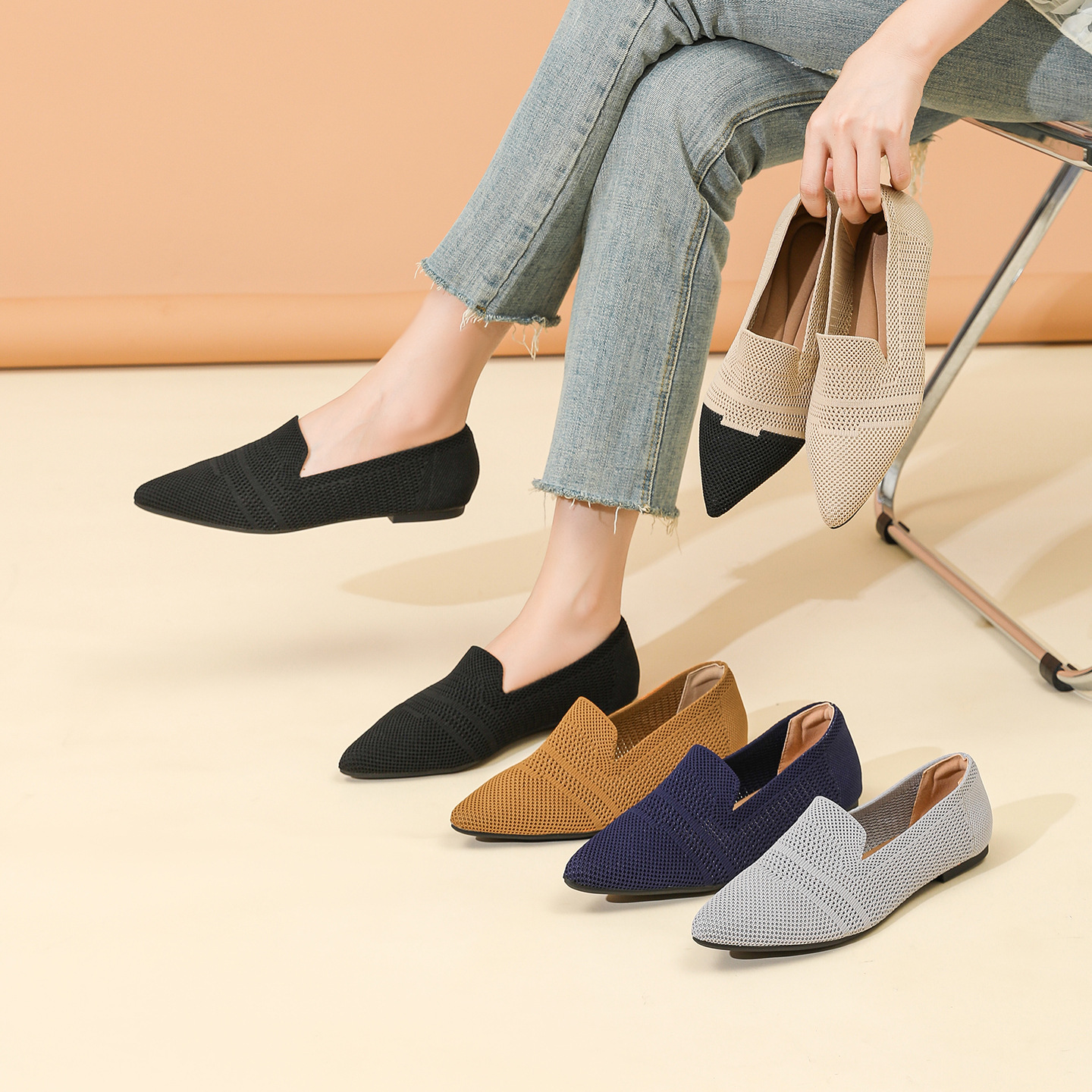 Damen Ballerinas Aus Strick Mit Weicher Sohle Für Den Herbst_voghion.com