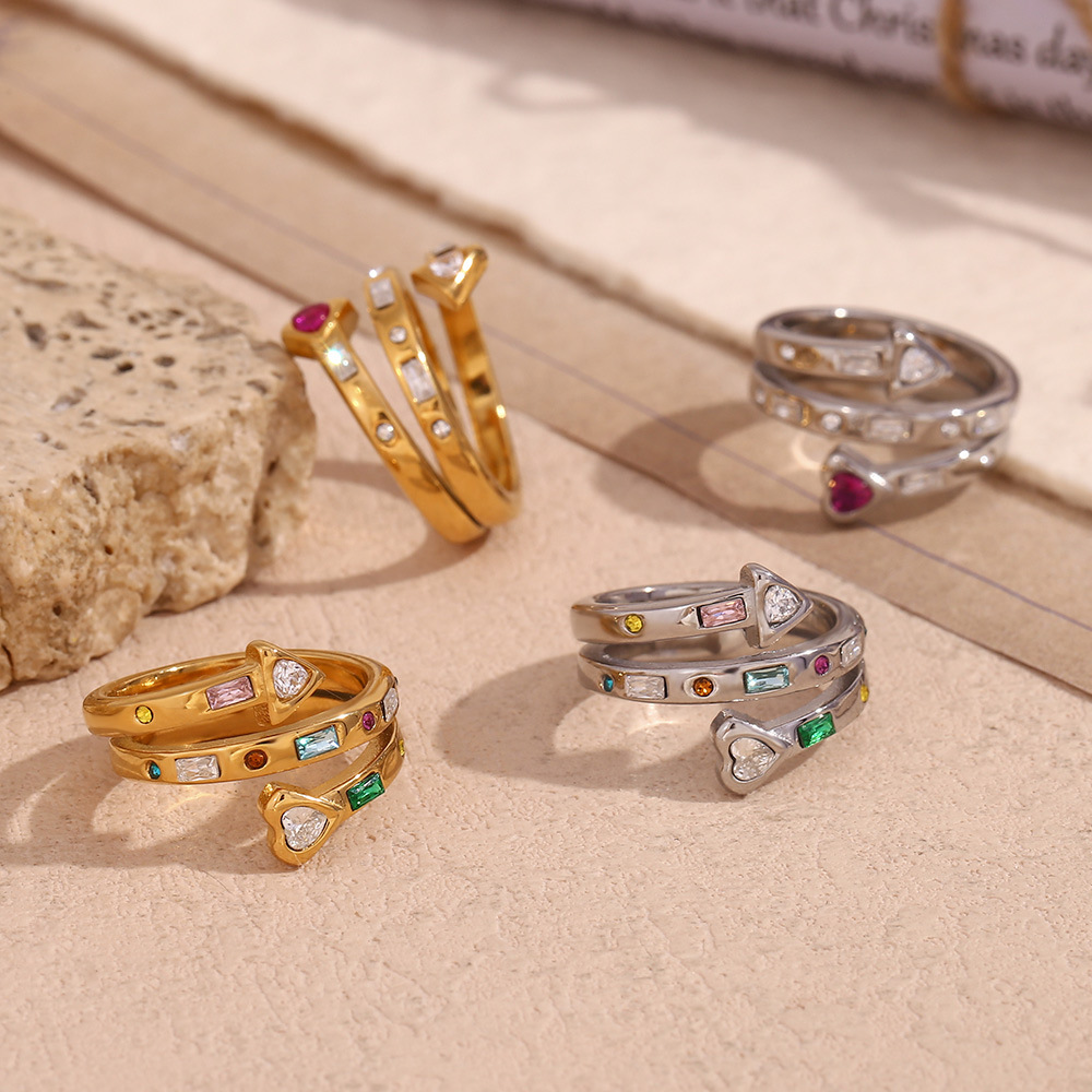 Zircon Inlaid Stainless Steel Ring