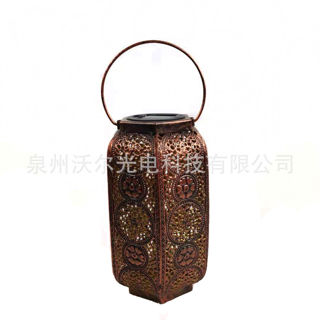 热销 亚马逊LED 六角太阳能灯户外庭院装饰景观灯 镂空灯笼投影灯