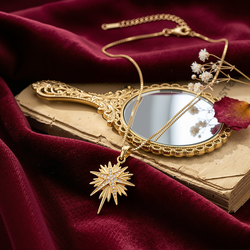 TENA estilo francés vintage estilo rayos de moda colgante collar de sol lujo ligero joyas de alta calidad al por mayor
