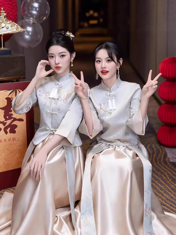中式伴娘服女2025新款小众婚礼姐妹团马面裙礼服套装秋冬平时可穿|undefined
