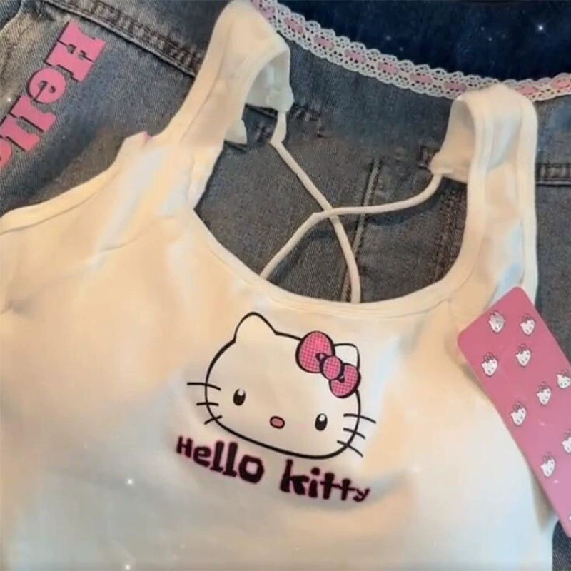 Топ-майка Hello Kitty, оригинал, универсальный с чашками, приталенный (35/44 см)