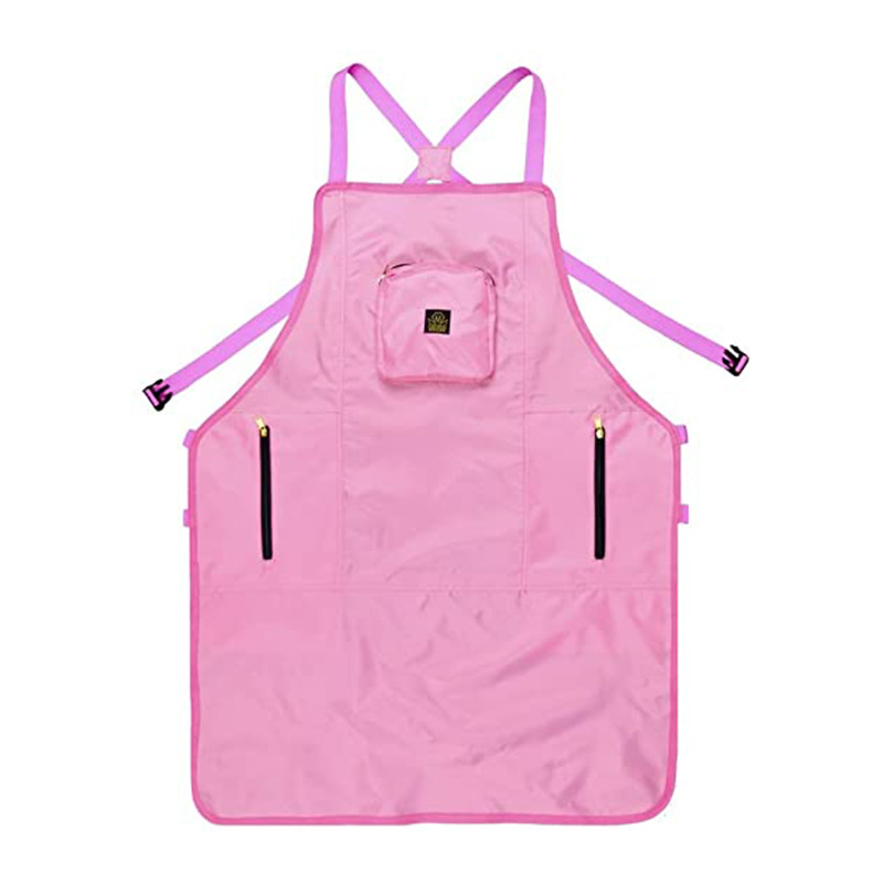 Delantal de tela Oxford transfronterizo, estilo con cremallera impermeable, bolsillos grandes, tirantes cruzados, delantal para pintura y barbería, venta al por mayor del fabricante