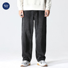 沐丘男装∣加绒加厚重磅牛仔裤男vibe风大码复古宽松直筒阔腿长裤