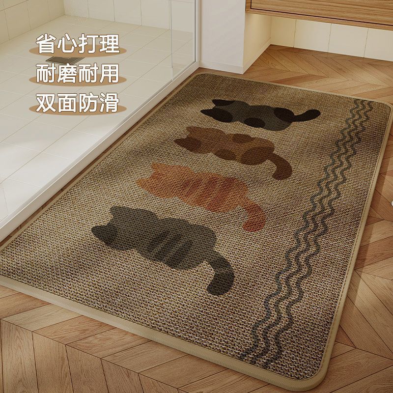 卡通小猫浴室地垫亚麻硅藻泥吸水速干脚垫耐脏易打理地垫防滑垫子|undefined