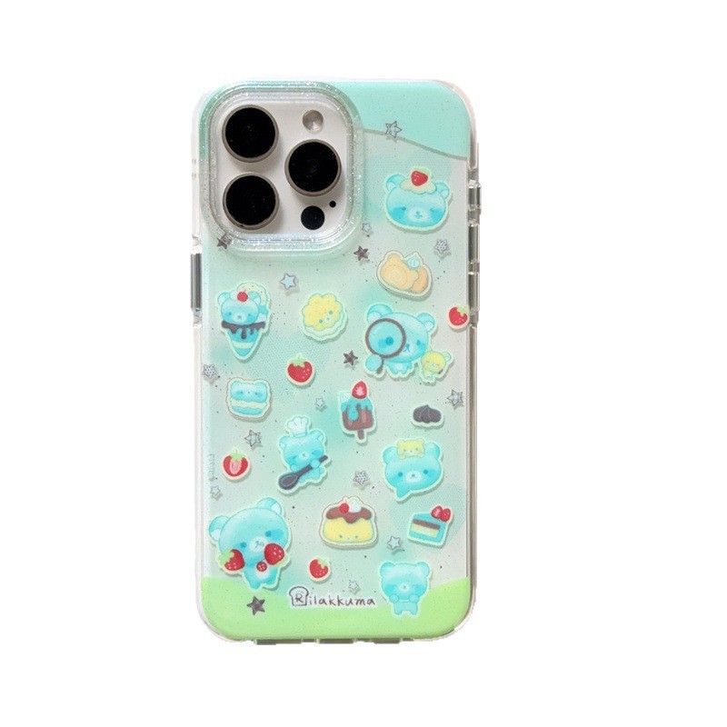 ミント緑リラックマのイラストはiPhone16リンゴ15ProMax/14/13携帯ケースの個性的なアイデアを適用する|undefined