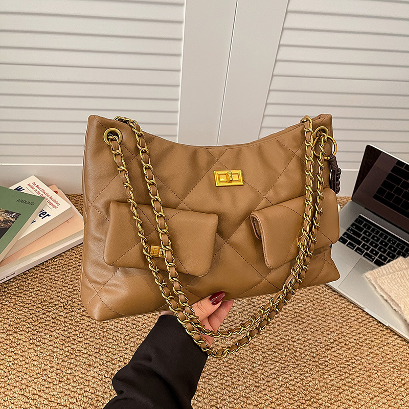 Vintage Chanel-stil Gesteppte Damen Schultertasche, Große Tasche_voghion.com