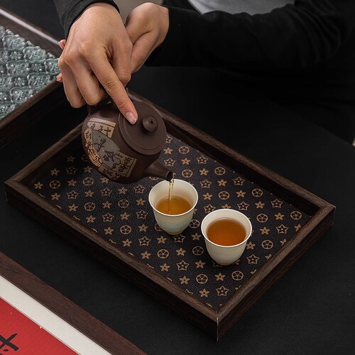 Chinese-style retro rectangular desktop jewelry stand key entryway storage box, luxury leather tea tray plate for home use