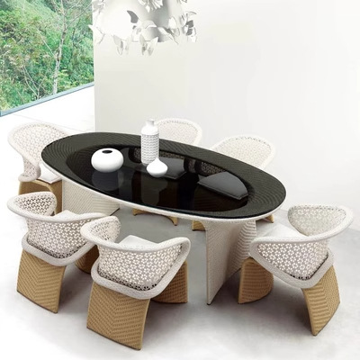 Muebles al aire libre simple silla de caña moderna mesa de té jardín patio hotel ingeniería a prueba de lluvia protección solar balcón mesas y sillas