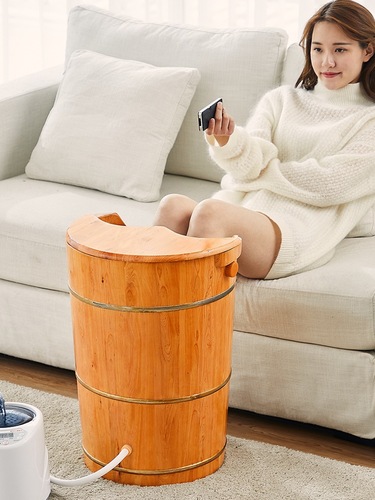 Heating Steam Foot Tub Household Sauna Steam Bath Wooden Foot Bath Foot Washing Wooden Basin Knee-High Constant Temperature Deep Tub