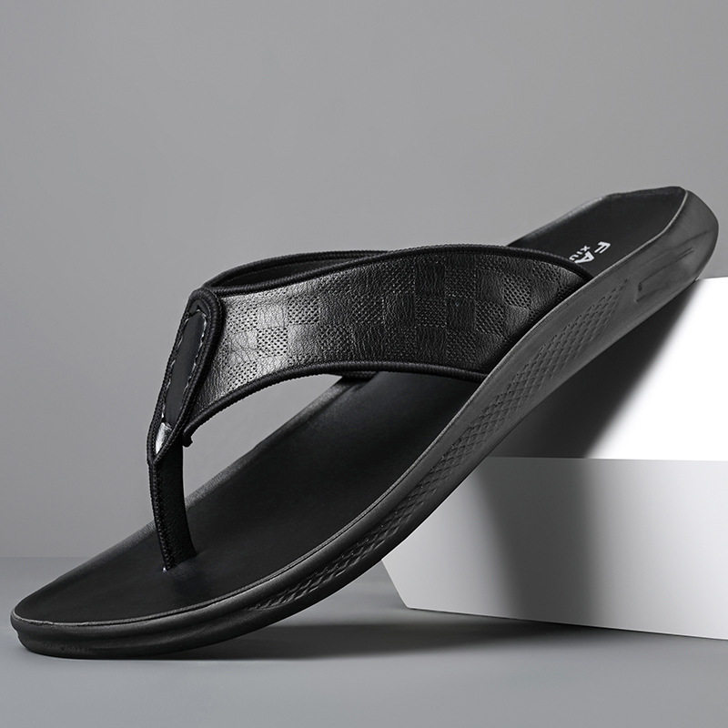 Dép xỏ ngón nam da bò lớp đầu chống trượt, phong cách casual đi ngoài trời — XQ2266 màu nâu, XQ2266 màu đen