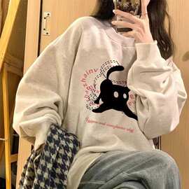 信屿 甜美少女圆领休闲卫衣女装秋冬韩版宽松长袖薄款上衣学生潮