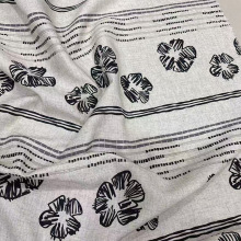 新款简约风亚麻粘连衣裙裤装服装面料麻本色复古小花数码印花布料