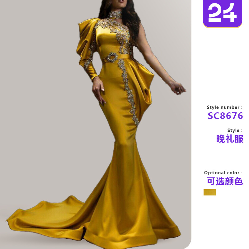 Vestidos de noche europeos y americanos de comercio exterior 2026, nuevos, para mujer, con cuello alto y salpicaduras doradas, para banquetes, eBay Amazon
