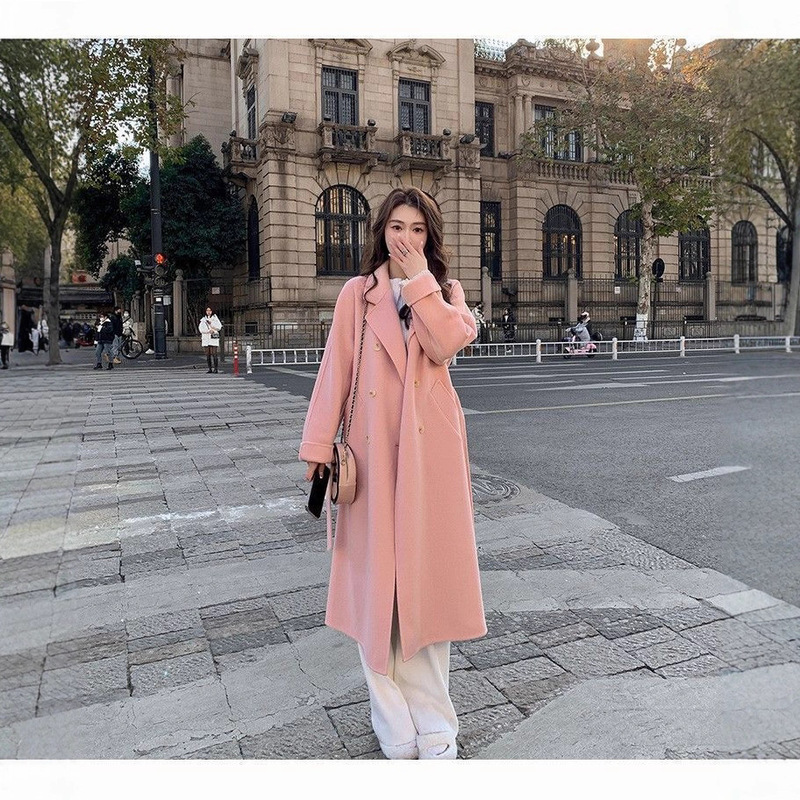 Autumn and Winter New Fashionable Korean Style Woolen Coat Women's Loose Mid-length Student Coat Women's Trendy Coat for Petite