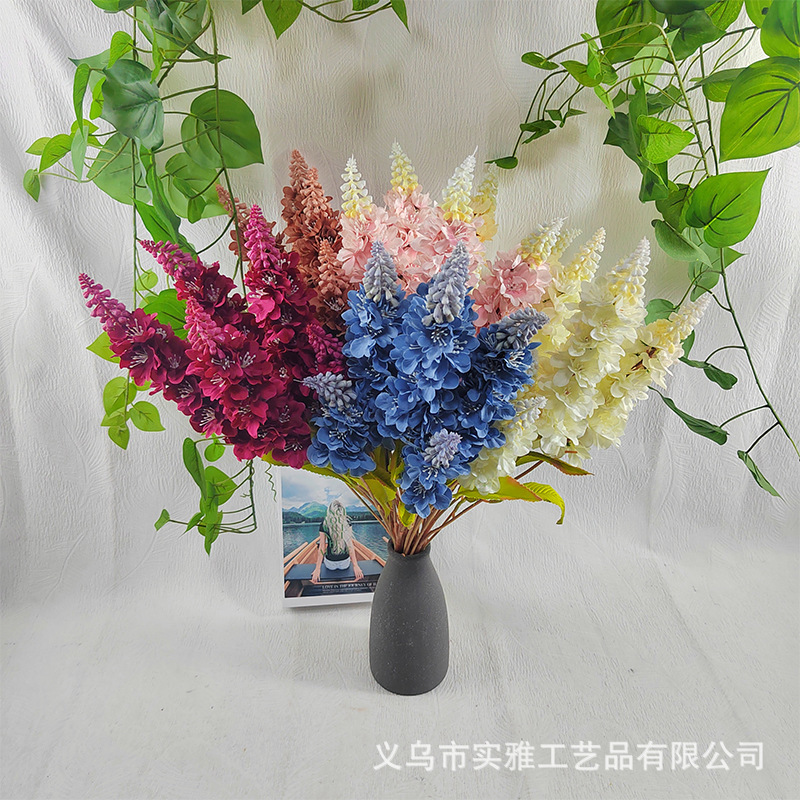7 フォークヒヤシンスブーケ造花ブルーディアデマ造花結婚式フラワーアレンジメントホテル装飾装飾品|undefined