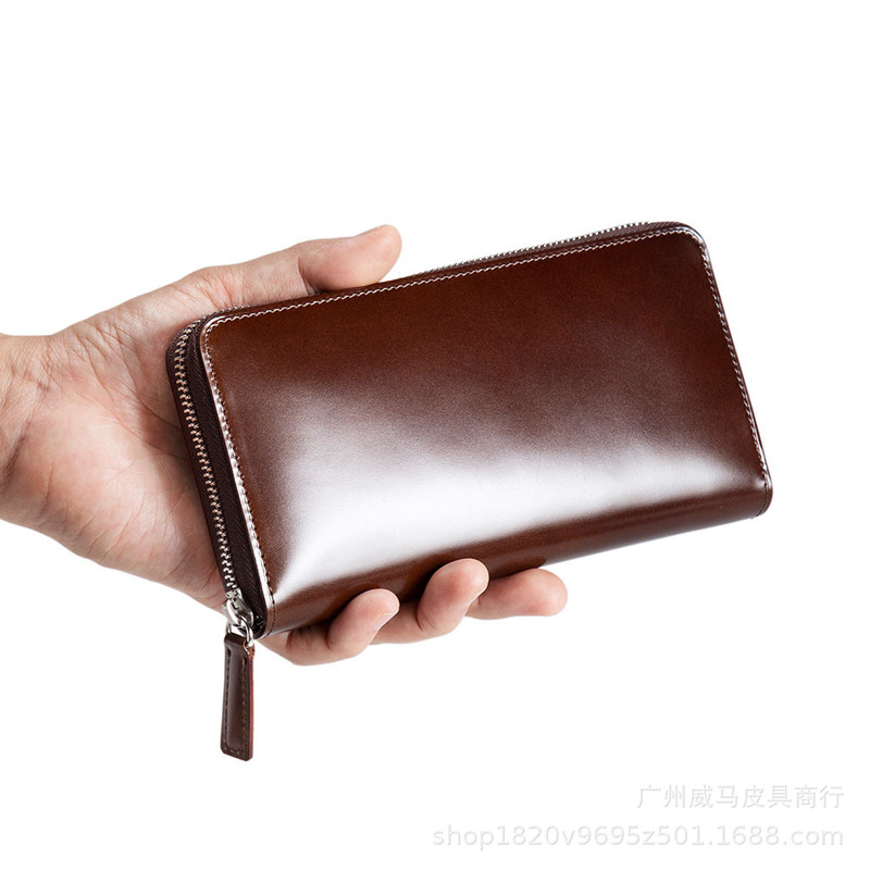Japanese Style Long Zipper Clutch Bag Faux Horse Hip Leather Men's Genuine Leather Clutch Purse Japanese Style Business Coin Purse