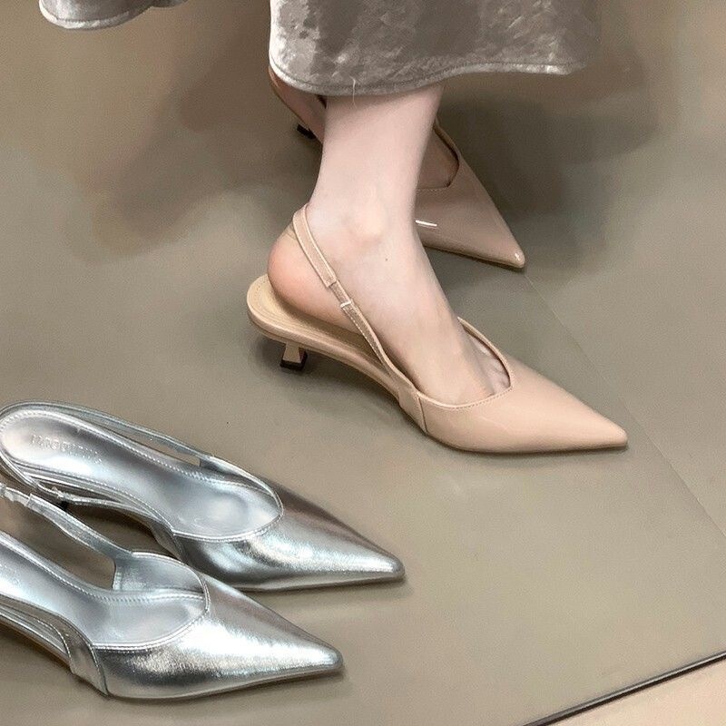 2026 Spring/Summer French Style Pointed Toe Elegant High Heels for Women, Thin Heel Shallow Mouth Closed-Toe Sandals, Retro Commuter Backless Single Shoes