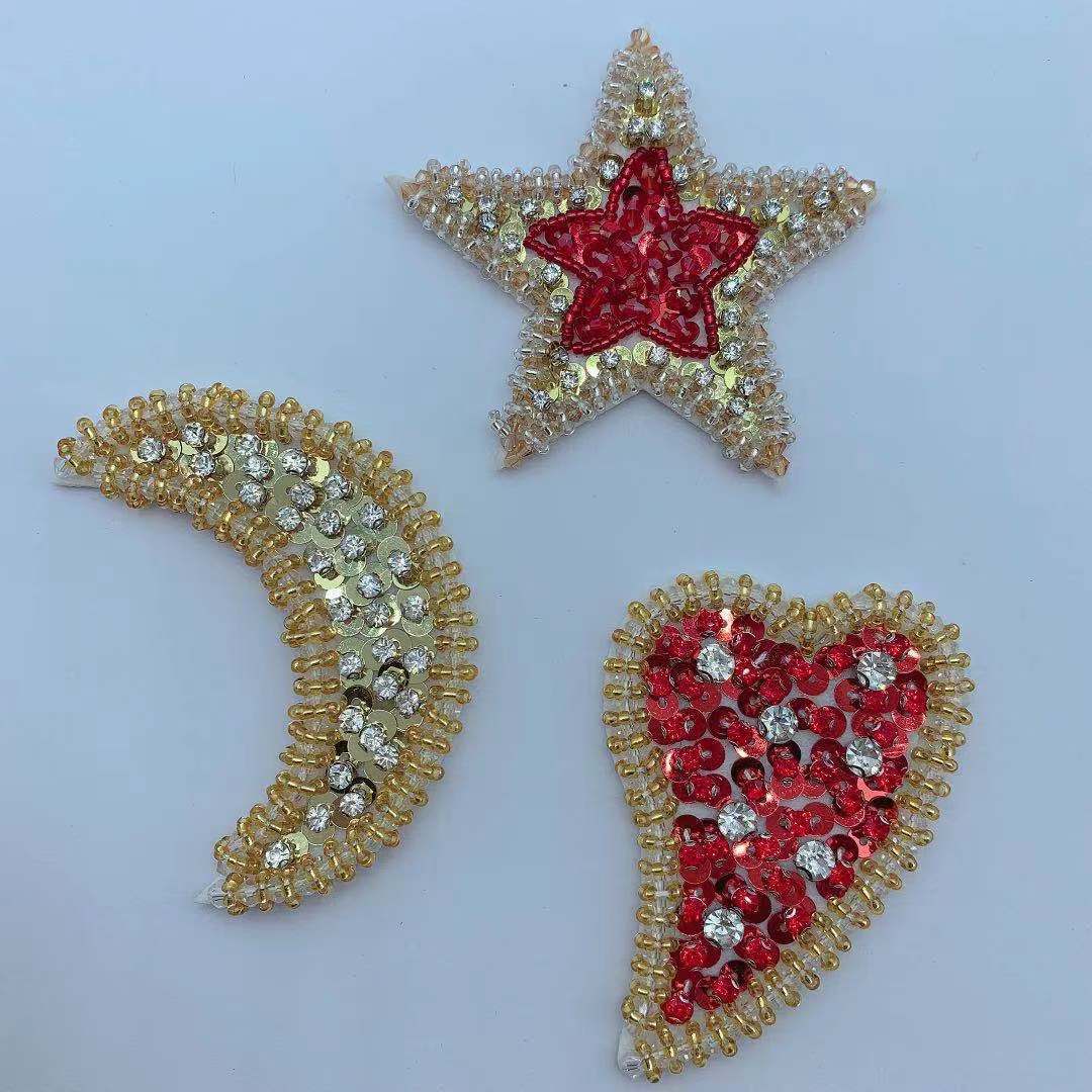 岚彤源头供应现货热销款手工钉钻五角星月亮爱心服装辅料DIY 布贴