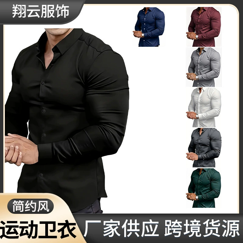 Спотовые весенние и осенние мужские белые рубашки с длинными рукавами сплошной цвет повседневный легкий стиль дизайн дикого костюма с рубашками