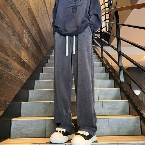 Autumn and winter trend cross-border foreign trade plus velvet thick casual pants men's loose straight warm pants sports straight pants