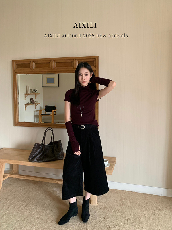 爱西里2025秋气质时髦高级感高腰灯芯绒直筒阔腿八分休闲裤A1615|undefined