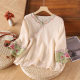 Cotton and Linen Short-sleeved Top 2024 Slant Placket Summer Buckle New Ethnic Retro Shirt Women's Artistic Loose Embroidery