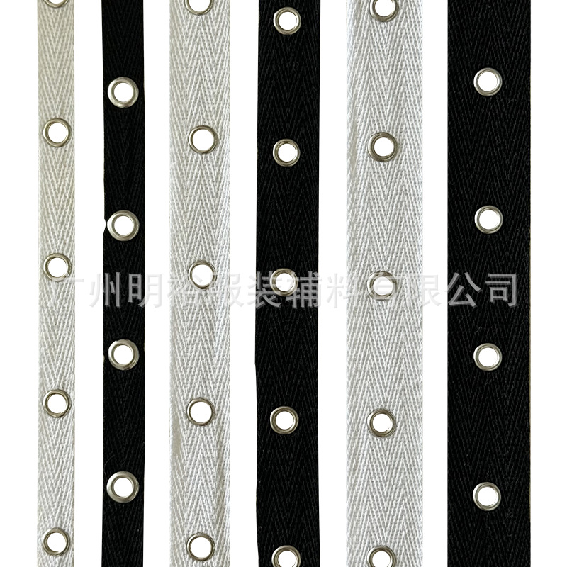 20mm Solid Color Herringbone Pattern Cotton Ribbon with Small Eyelets, Round Eyelet Perforated Webbing for Clothing Decoration and Garment Accessories