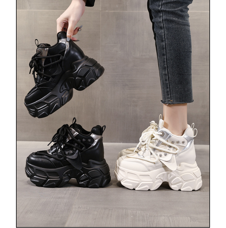Giày sneaker nữ chunky đế dày phong cách thể thao mùa thu đông — Màu be chi tiết 17