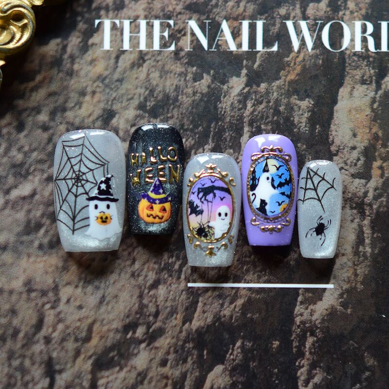Handmade wearable nails, best-selling cross-border Halloween nail art, dark fantasy style, unique and high-end, detachable fake nail patches