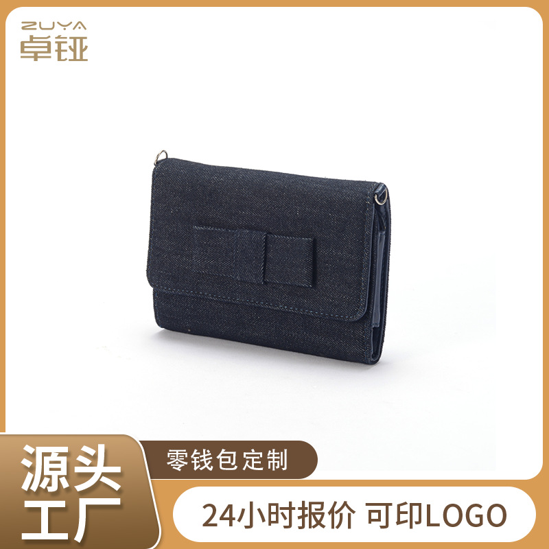 跨境2024新款休闲蝴蝶结女士钱包pu帆布手拿包中长款折叠钱包工厂