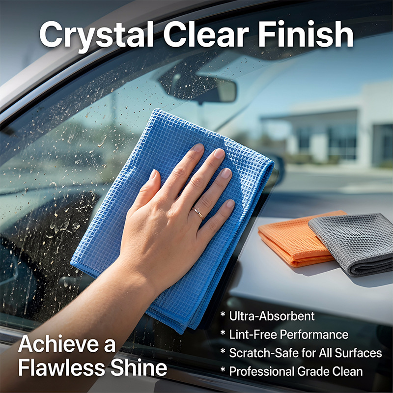Ryekew Car Cleaning Towel, Car Absorbent Towel, Household Kitchen Absorbent Towel, Non-Marking Glass Towel, Waffle Cleaning Towel
