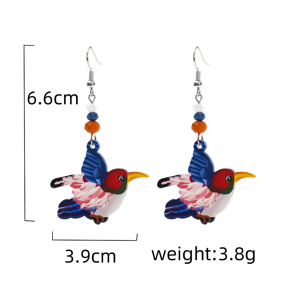 1 Paire Mignon Oiseau Perlé Impression Arylique Boucles D'oreilles display picture 1