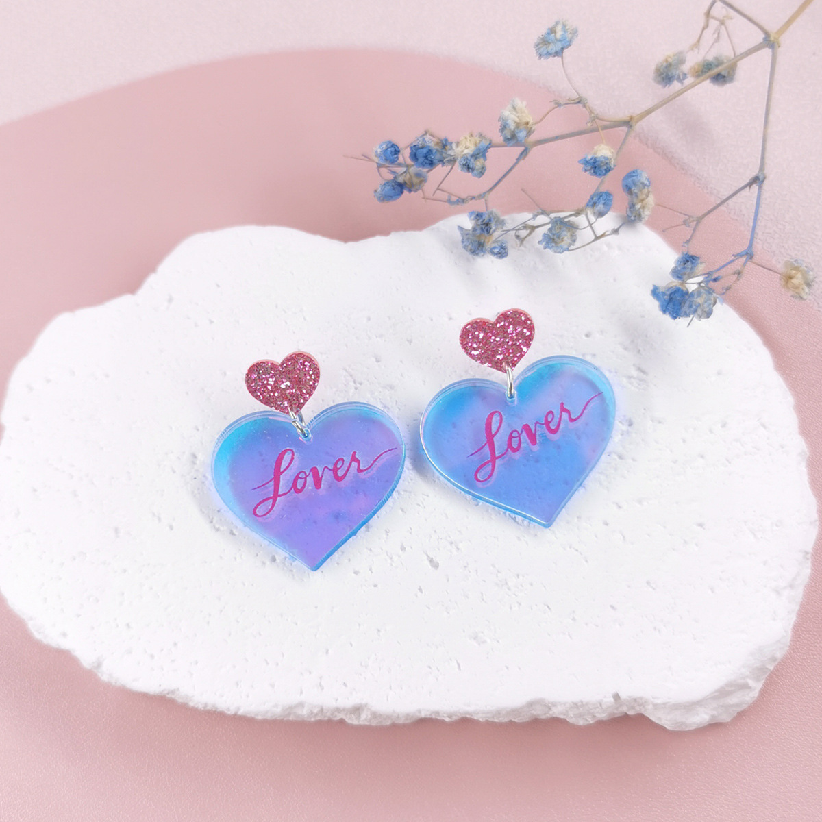 Acrylic cute earrings with letters for St. Valentine's Day
