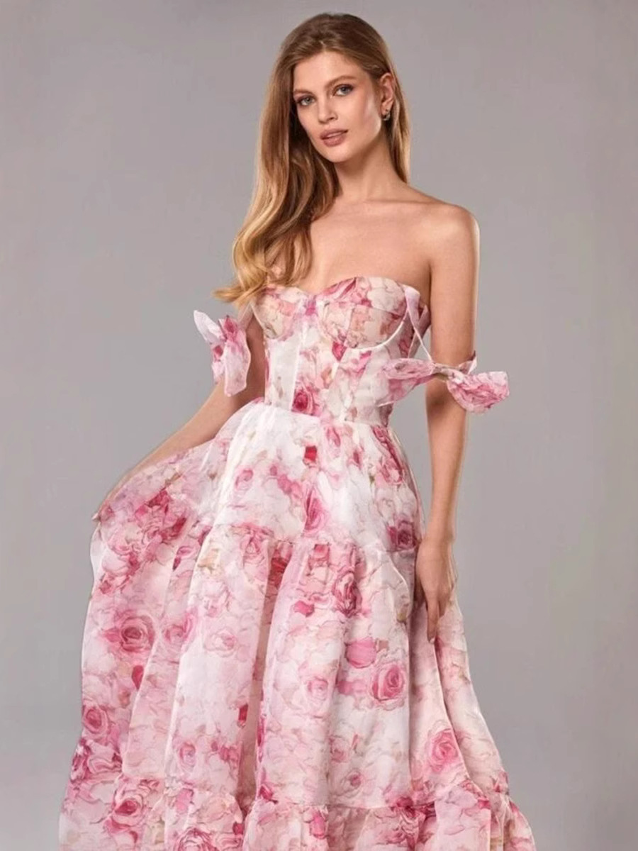 2026 ny grenseoverskridende off-shoulder europeisk og amerikansk fasjonabel organza fe-lignende lang temperament kveldskjole