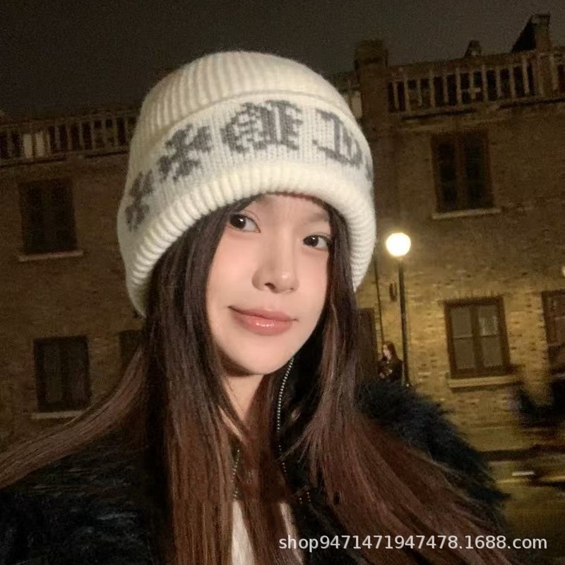 2025韩系简约字母大头围毛线帽女秋冬保暖加厚冷帽情侣款针织帽男|undefined