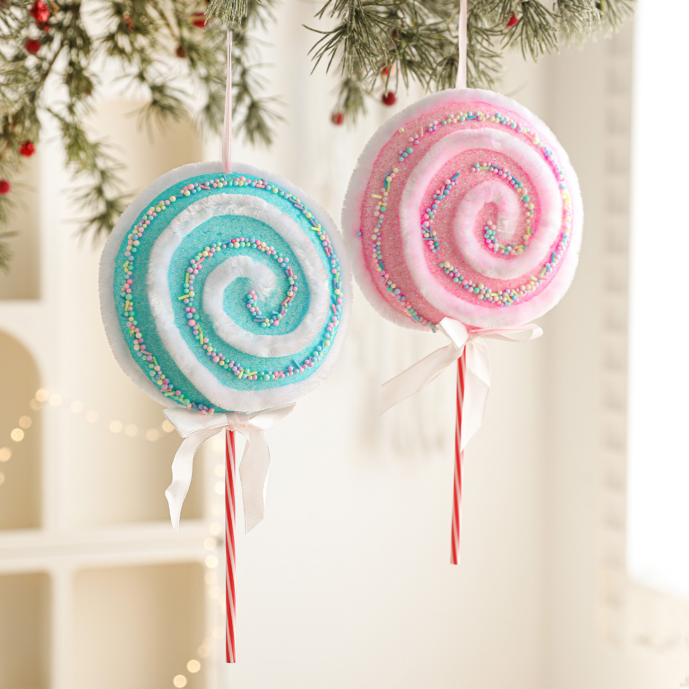 Color transfronterizo Lollipop espuma caramelo tela de veludo polvo adhesivo color árbol de Navidad decoración de ventanas colgante colgante en stock
