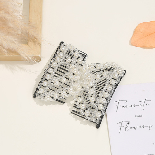 European and American creative elastic hair comb magic hair artifact cross-border versatile hair comb pearl braided bow hairpin