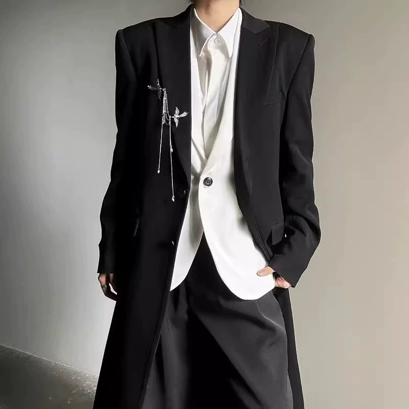 Black trench coat, long jacket, high-quality style