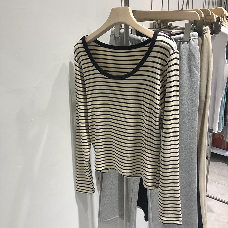 Apricot knitted elastic long-sleeve
