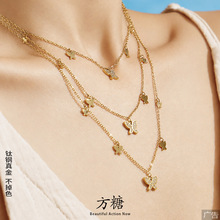 法式 Y 字垂坠锁骨链 小众爱心星星蝴蝶 316L不锈钢镀18k金项链女