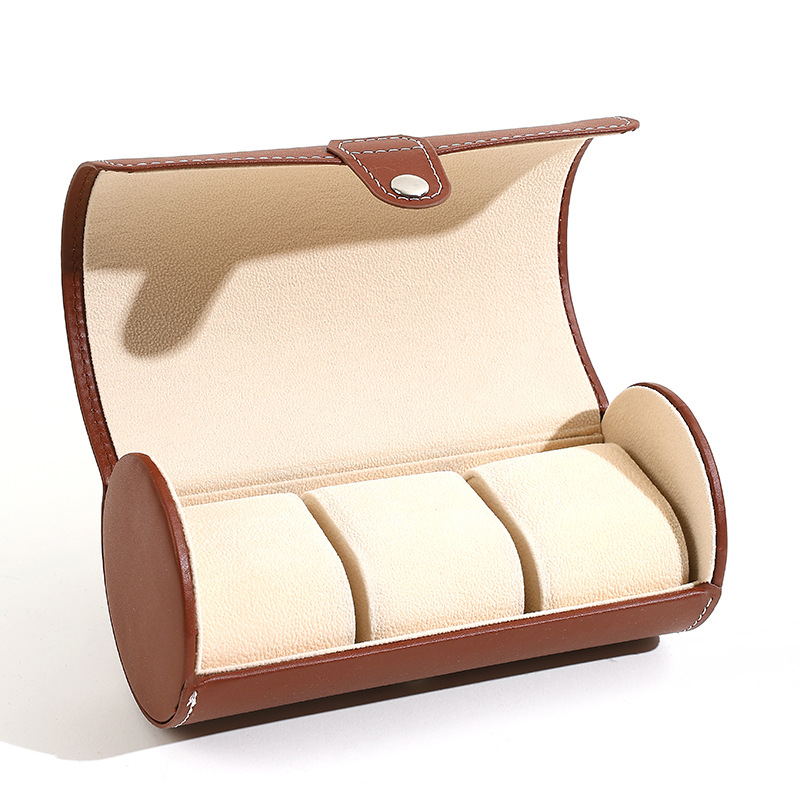 En stock al por mayor caja de reloj portátil de 3 bits caja de reloj de cuero pu caja de almacenamiento joyería caja de reloj caja de regalo