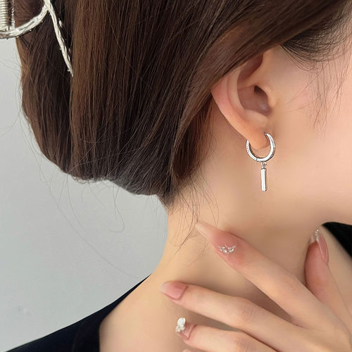 S925 Pure Silver Small Silver Bar Earrings for Women, Summer Simple Ear Drops, Unique Design Sense,  New Trend Pendant