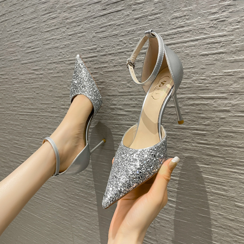888-CC Fashion Shoes with Hollow Bridesmaid Wedding Shoes 2023 Summer New Korean Shallow High Heels Women