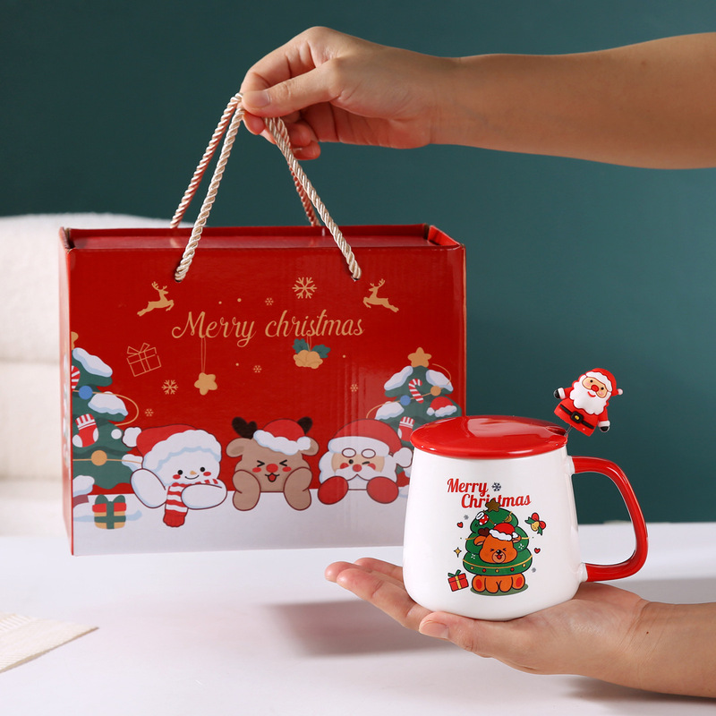 越境創意クリスマスプレゼントサンタクロースマグカップ蓋付きスプーン高顔値陶磁器カップ実用お土産|undefined
