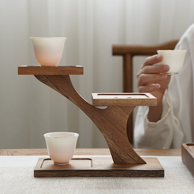 Accesorios de mesa de madera para la ceremonia del té Taza de té sala de estar cocina mesa de té organizar artículos estantes de almacenamiento estantes de tazas estantes de capas