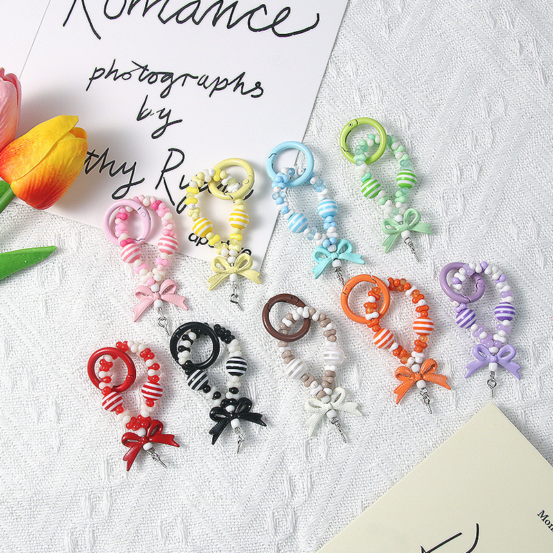 Sheep Angle Nail Alloy Bow Pendant Peanut Beads Cute Grain Accessories Striped Beads Keychain Mobile Phone Chain Bag Pendant