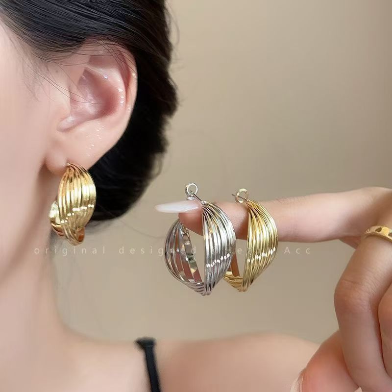 Flower Girl's Best Friend, Mei Bao Zhao Zhaoyi, Wears the Same Earrings, S925 Silver Needle, Niche Design, Hong Kong Style Twisted Hoop Earrings